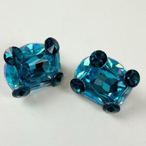 Blue Cluster Gems Jewels Statement Sparkly Clip On Earrings